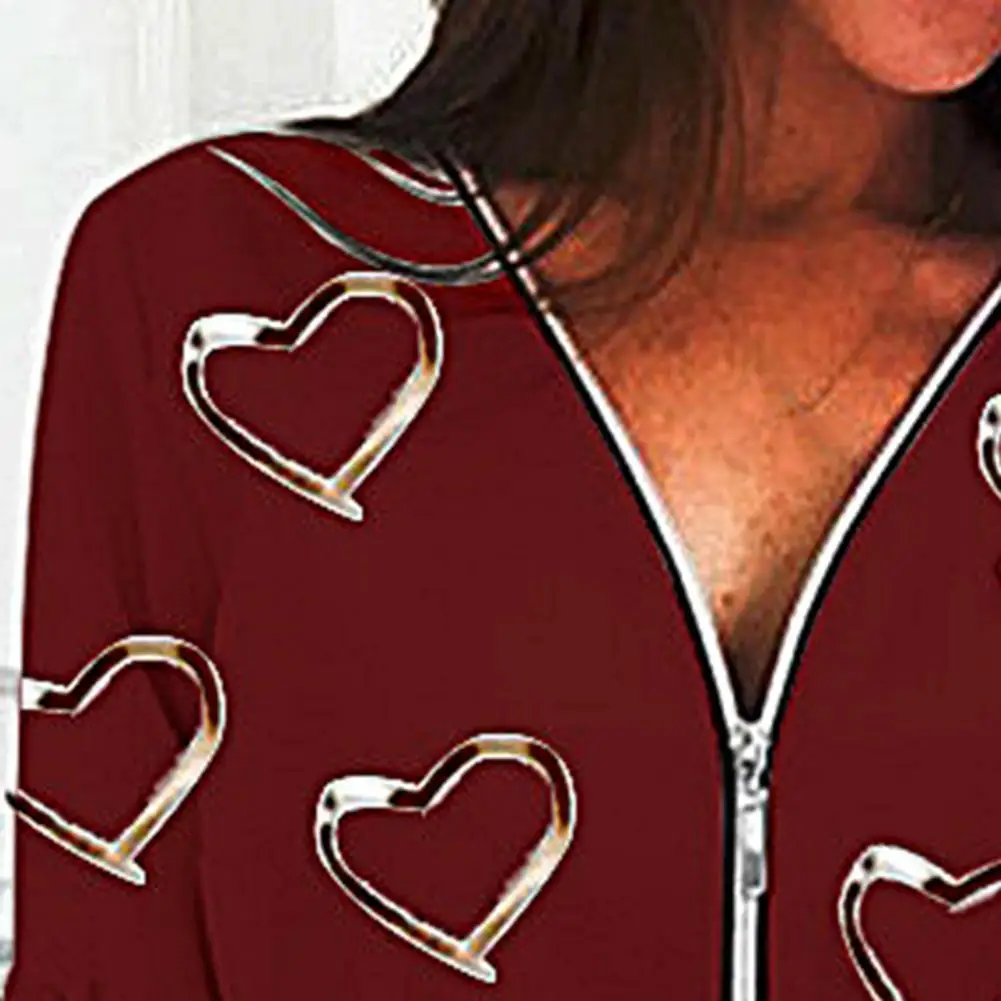 

Blouses Shirts Women Fashion V Neck blouse women Long Sleeve Female Shirts Zipper Love Heart Print Blouse Top Women's Clothing