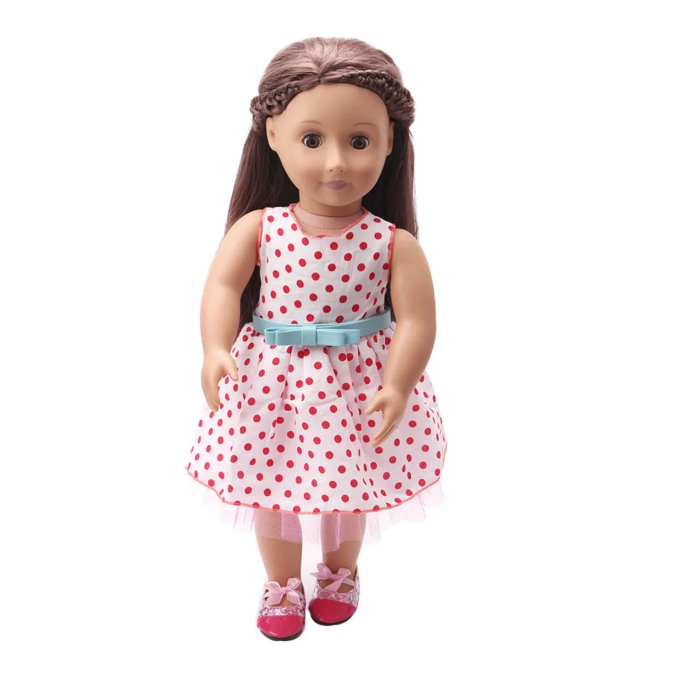 Платье с принтом в горошек и синим поясом 18 дюймов 43 см | Игрушки хобби