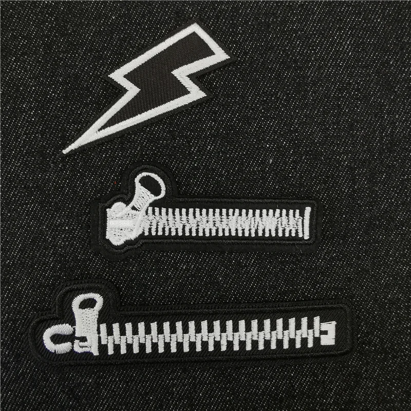 

(46 Styles) Black and White Embroidery Patches for Jacket Zipper Horse Alphabet Patch Iron on Transfer Stripes Letters Appliques