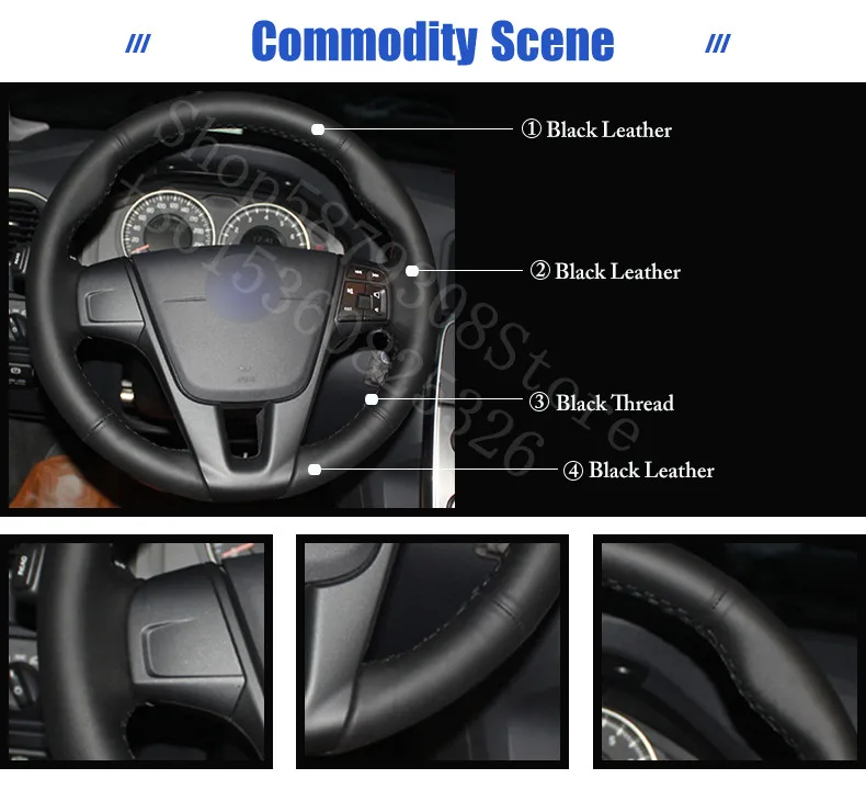 

For Volvo XC70 2004-2011 3.0T Black Leather Car Steering Wheel Covers car accessories