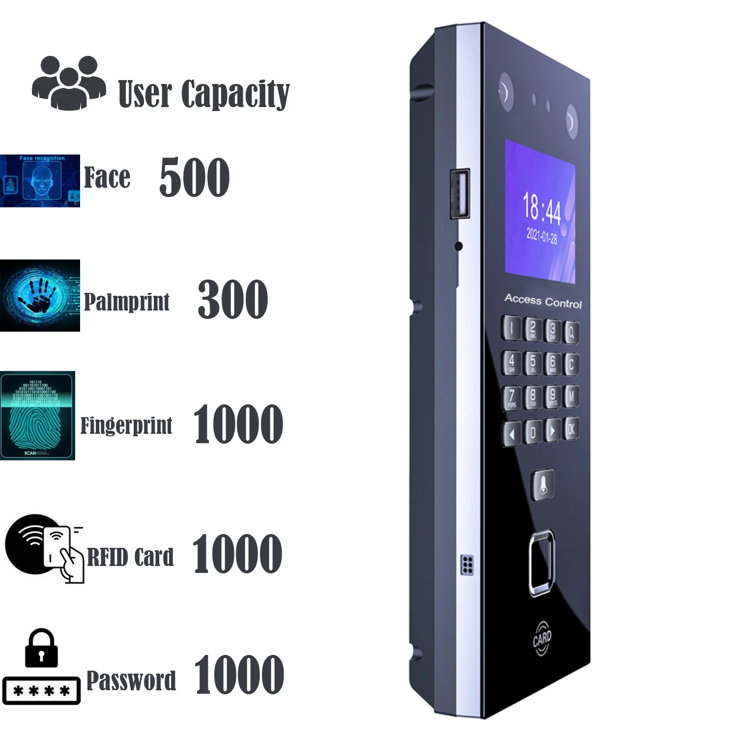 Face Recognition Access Control Facial Detection Door Lock Fingerprint Time Attendance Keypad TCP/IP USB RFID Card Palmprint |