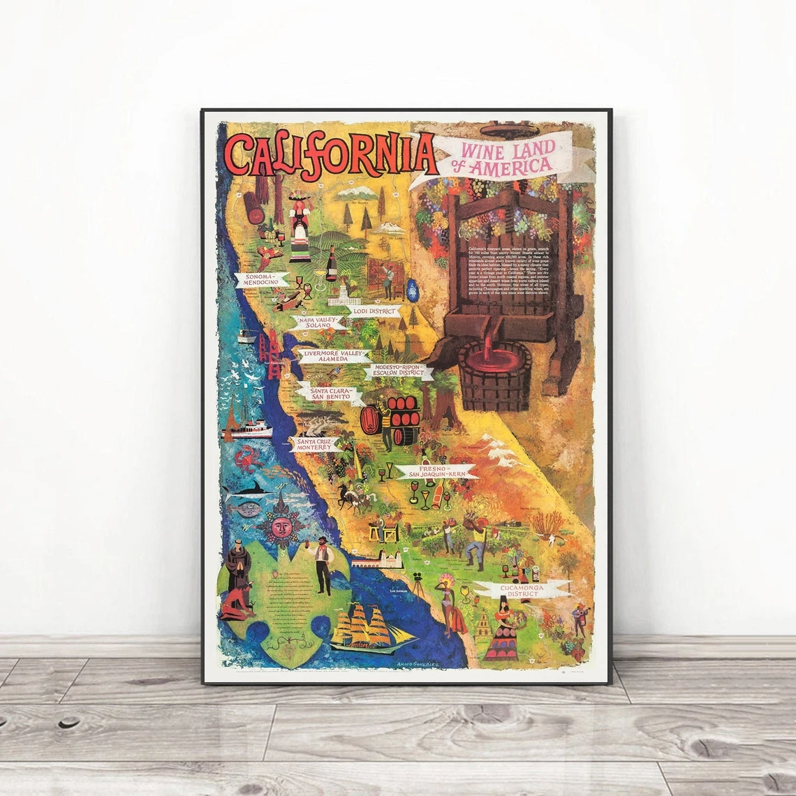 Постер калифорнийской винной земли для любителей вина Художественная печать