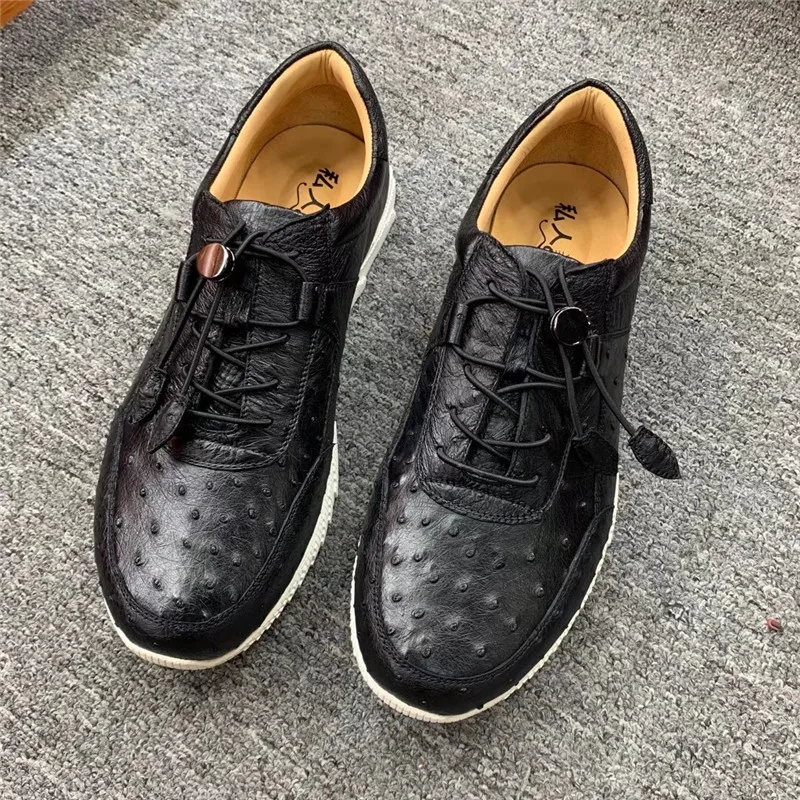 comprar Unisex Chique Estilo Autêntico Real Da Pele De Avestruz Dos Homens Tênis Casuais Exóticos Couro Genuíno Feminino Masculino Elástico Sapatos Planos