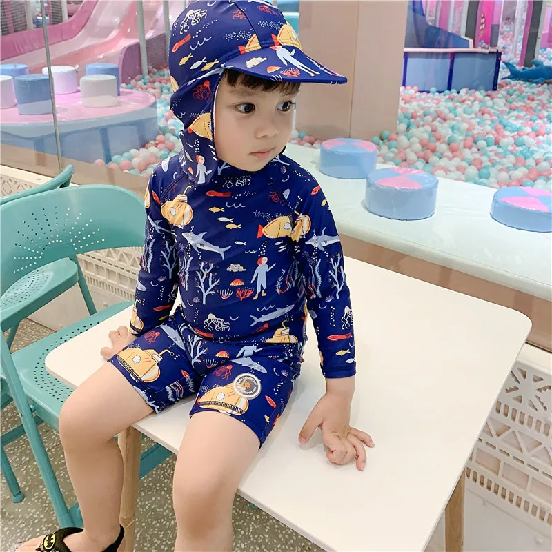 Bathing Suit Boy Long Sleeves Kids Swimwear for Boys UPF 50+ UV Protection Boy's Swimsuit Cute Cartoon Print Baby Swimming Suits |