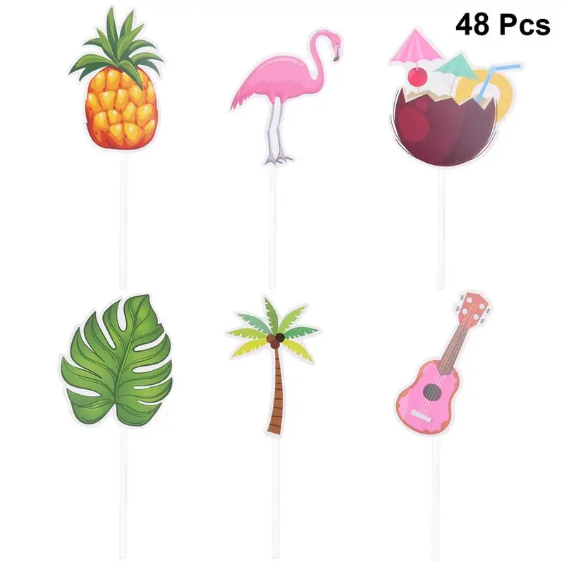 48 шт торта Топпер Фламинго бумага Гавайские товары для вечеринок десерт