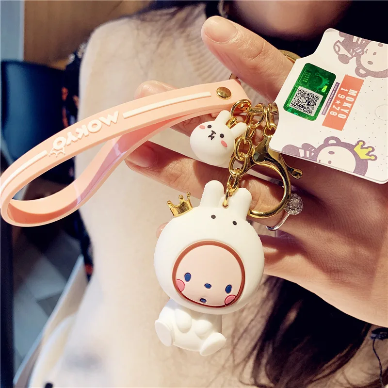 

Korean Cute Pig Lovers Keychains The White Rabbit Yellow Chicken Car Keyrings Fine Cartoon Doll Crown Monkey Key Chain Wholesale