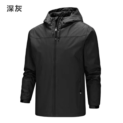 Homme jacket men new coats plus size S-5XL solid color hooded Thin windbreaker jacket windproof and waterproof outdoor men - Цвет: Темно-серый
