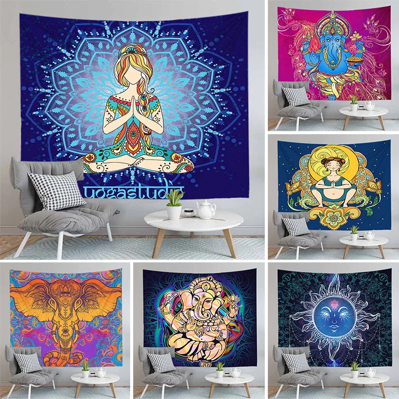 Индии МАНДАЛА ГОБЕЛЕН настенный солнце слон стен ковер гобелен психоделические