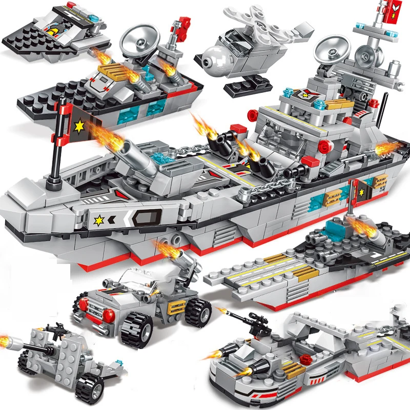 

Battleship Construction Bricks Ship Military Warship Navy Aircraft Army Soldier Figures Building Blocks Children Toys for Boy