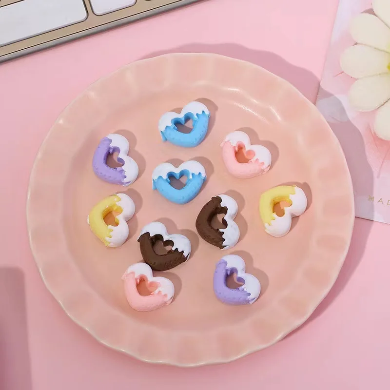

10pcs Mixed Home Decoration Chocolate Loving Heart Donut Food Resin Flatback Cabochons Scrapbooking Craft DIY Accessories