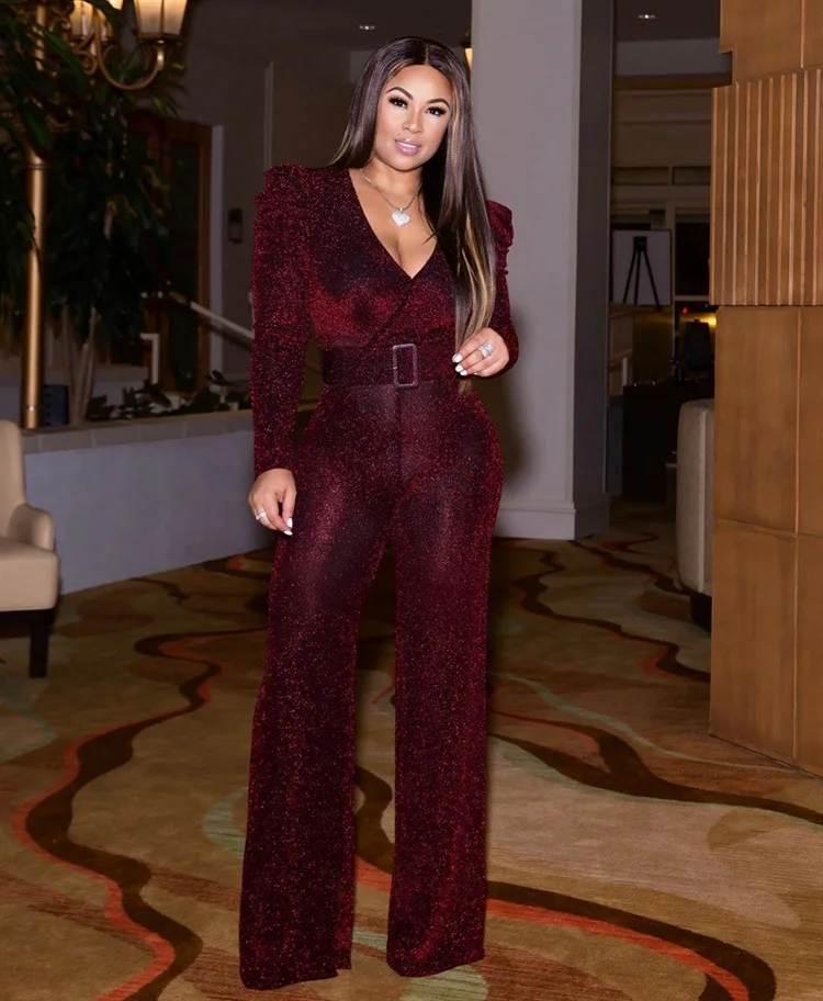 2020 модные новые стильные сексуальные женские брюки блестящие V образный вырез с