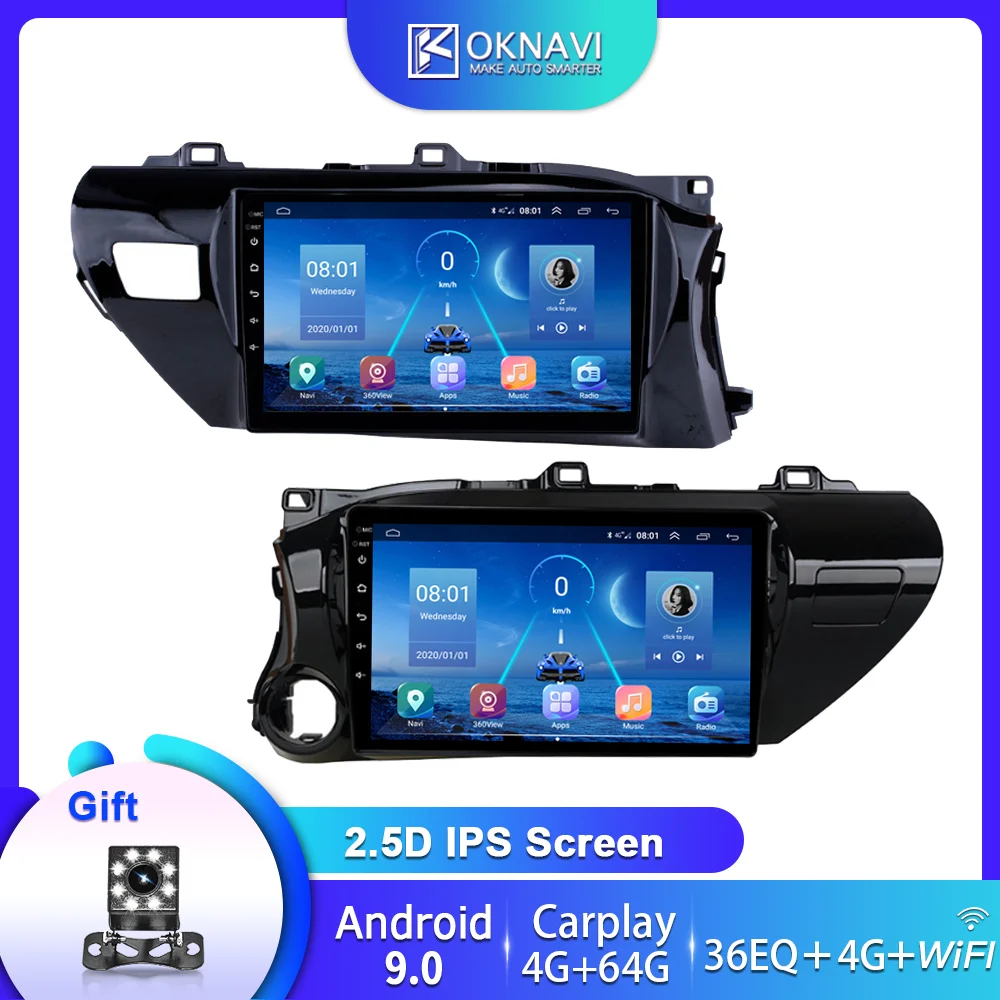 for Toyota Hilux Car Radio 2016 2017 2018 Android 9.0 Auto GPS Navigation Multimedia DVD Stereo Player 10 Inch 2 Din Carplay