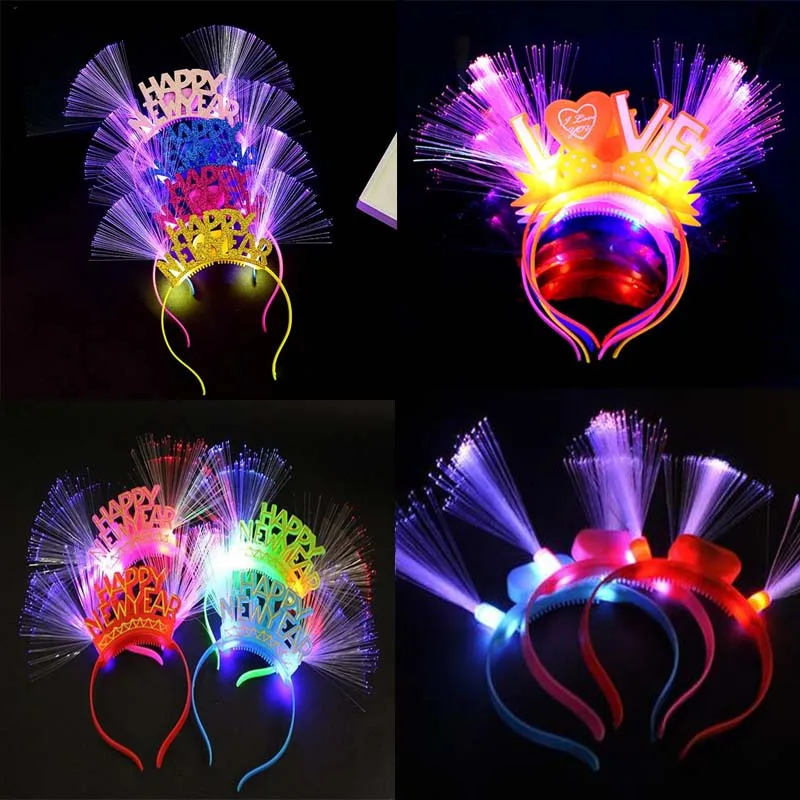 

2022 New Happy Birthday Fiber LED Blinking Glow Headband Women Girls Star Lollipop Flashing Hairbands Rave Glow Party Supplies