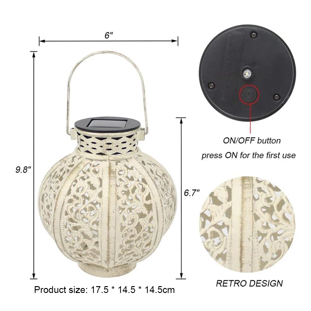 

LED Solar Lantern Light Hollow-out Floral Projection Lights Wrought Iron Hanging Lamps Waterproof Outdoor Garden Yard Decoration