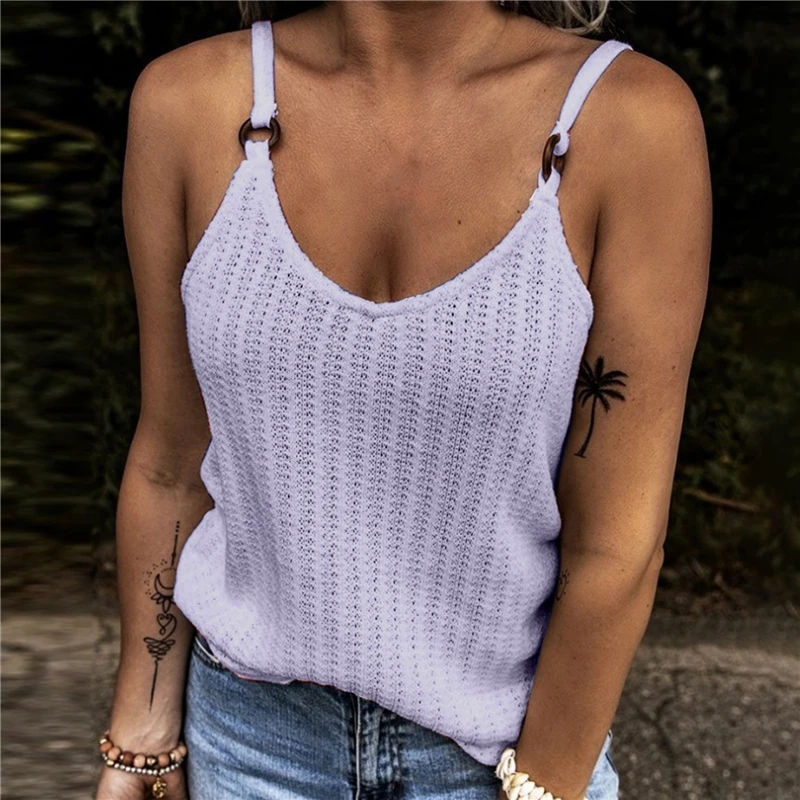 

women's Loose Vest Knitted Stitching Sling Tops V-neck Sleeveless Tops Ladies Summer 2022 Vest New Style Solid Casual Tops