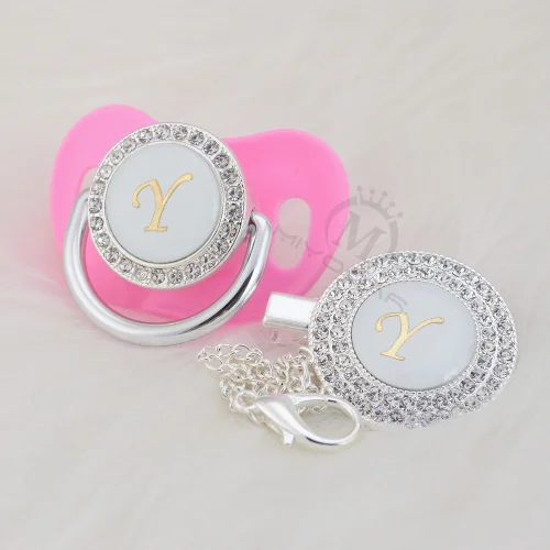 LY-3-1 6-18M MIYOCAR Золото Rhinestone имя инициалы Письмо Y Элегантный Серебряный bling соска и пустышка Клип BPA бесплатно пустышка bling SGS пройти LY-1 - Цвет: LY-3-1 6-18M