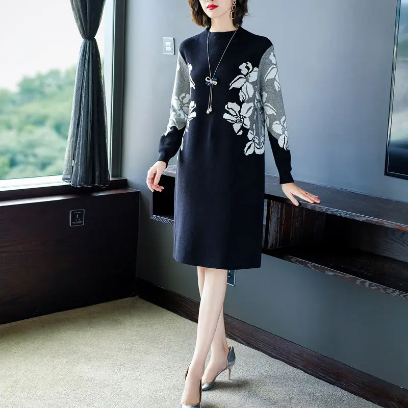 Размера плюс Женский вязанный пуловер свитер платье 2021 осень зима Новые