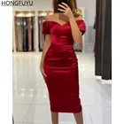 Женское атласное платье HONGFUYU, короткое платье для выпускного вечера с открытыми плечами, красное платье для особых случаев
