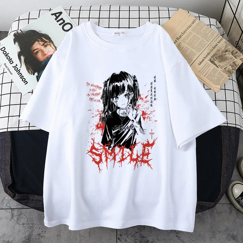 

Harajuku Aesthetic Gothic Punk Cartoon Short Sleeve T-Shirt O-Neck Women Summer Ulzzang Hip Hop Loose Casual Streetwear Clothes