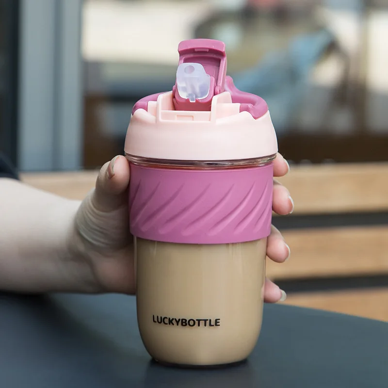 

Double Drink Plastic Coffee Cup Double Mouth Straw Cup Female Glass Cup Household