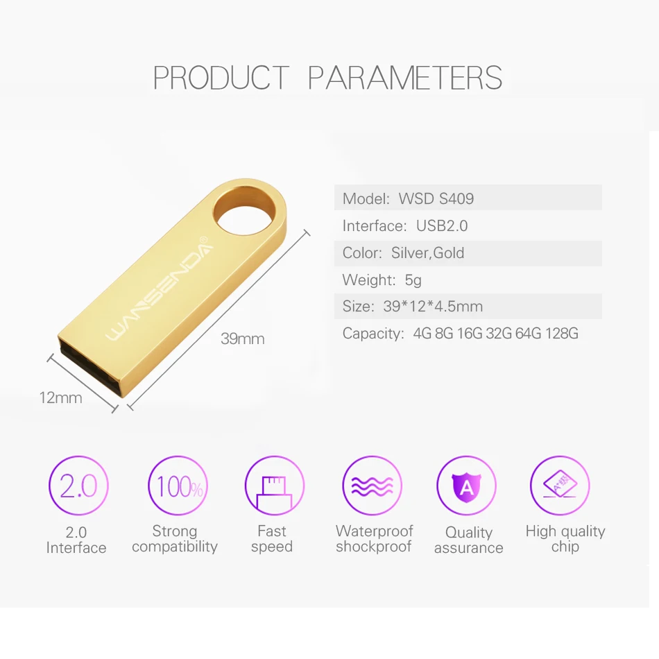 WANSENDA брелок USB флэш накопитель 64 Гб Водонепроницаемый Pen Drive 32 ГБ 16 8 4 Pendrive Внешняя