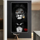 Черная картина с изображением дикого льва, курительного холста, животных, настенное искусство для гостиной, домашний декор (без рамки)