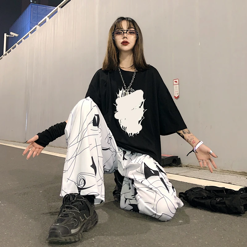 Женские широкие брюки с принтом OCEANLOVE Harajuku свободные высокой талией в японском
