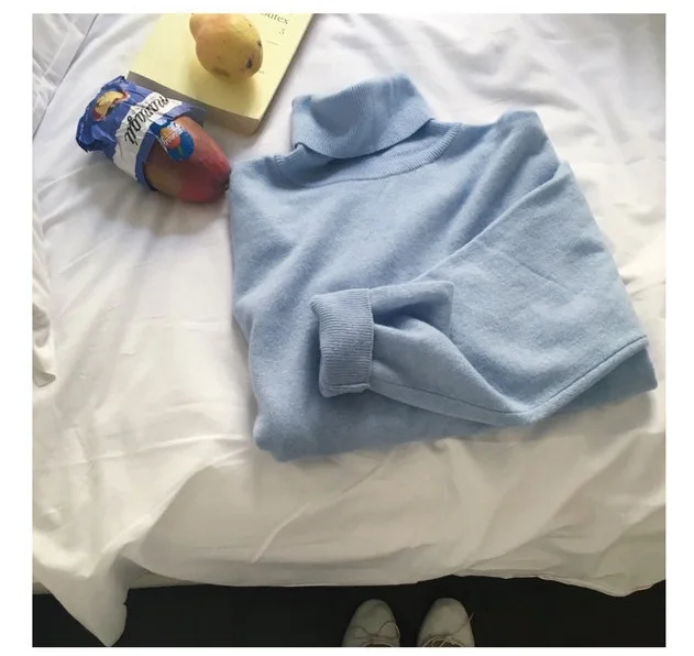 

NEW Warm Sweaters Stretch Women Sweaters Turtleneck Pullovers Soft Primer Shirt Long Sleeve Korean Blue Sweater Autumn Winter