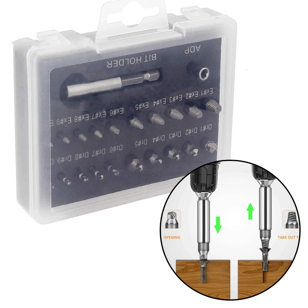

HSS Stripped Drill Bits Damaged Screw Extractor Remover Set Broken Bolt Easy Out 22PCS/Set High Quality