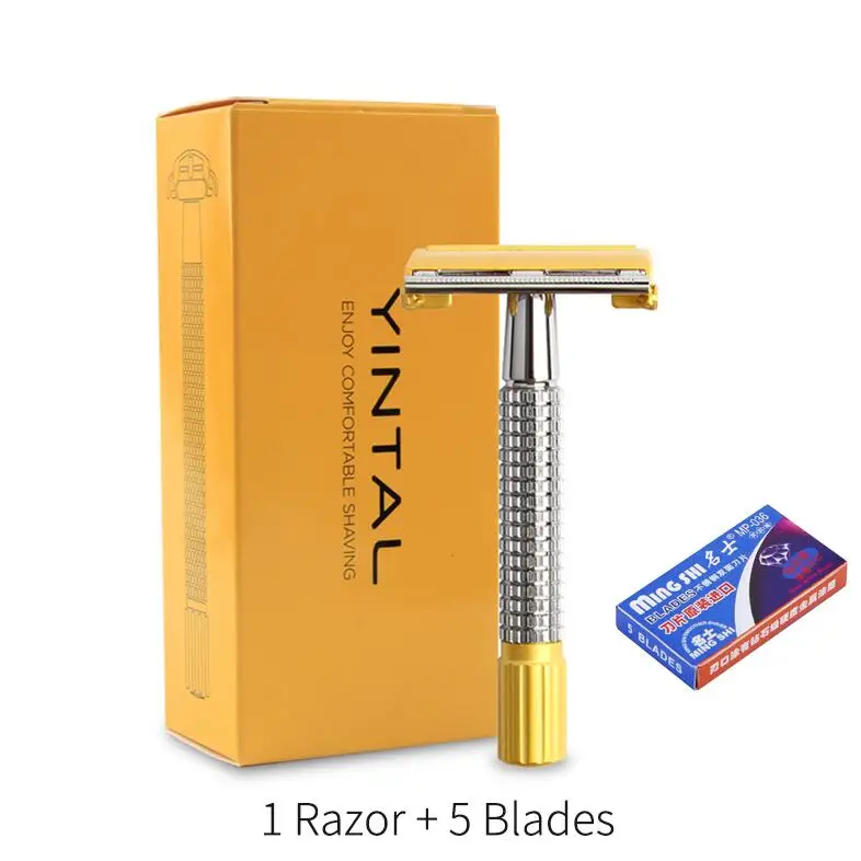 1razor 5blades Мужская бритвенная сетка, противоскользящая ручка, цветная, подходящая для золотого процесса, Классическая бритва с двумя краями - Цвет: 1razor 5blades