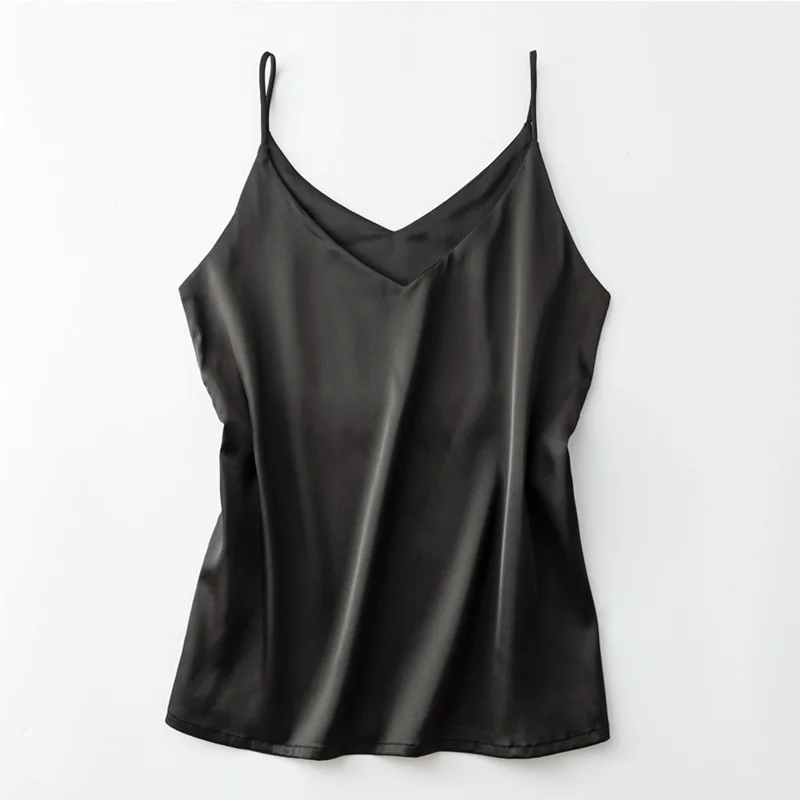 Черный Camisole Spaghetti Strap V Neck Tops Women Halter Summer Plus Size Sleeveless Women'S Satin Top Silk - Цвет: Черный