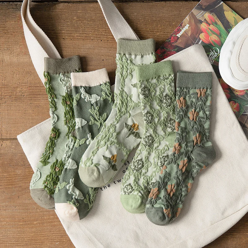 

Green Stockings autumn fashion broken flowers famous family style women's Stockings autumn lingerie underwear women miniso unif