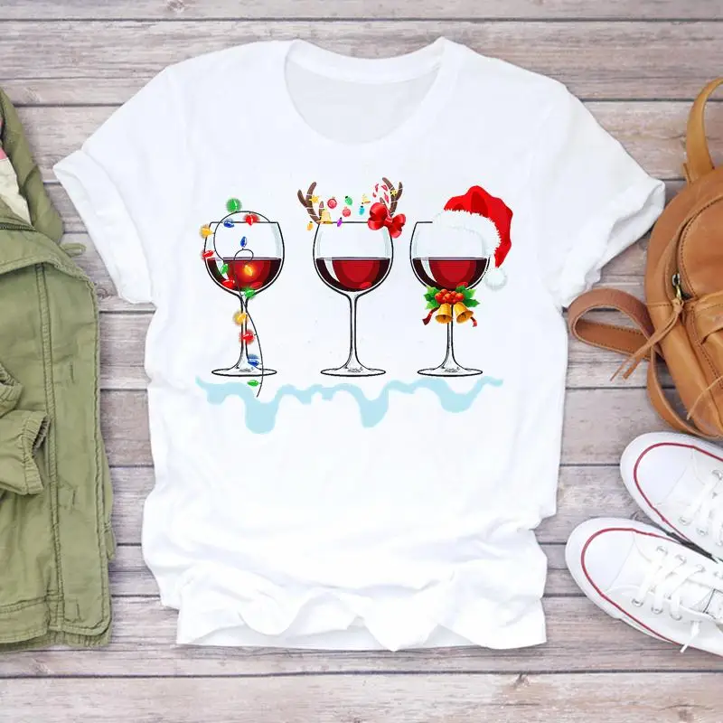 

Women New Year Love Heart Cute 90s Cartoon Holiday Merry Christmas Print T-shirts Top Tshirt Female Tees Ladies Graphic T-Shirt