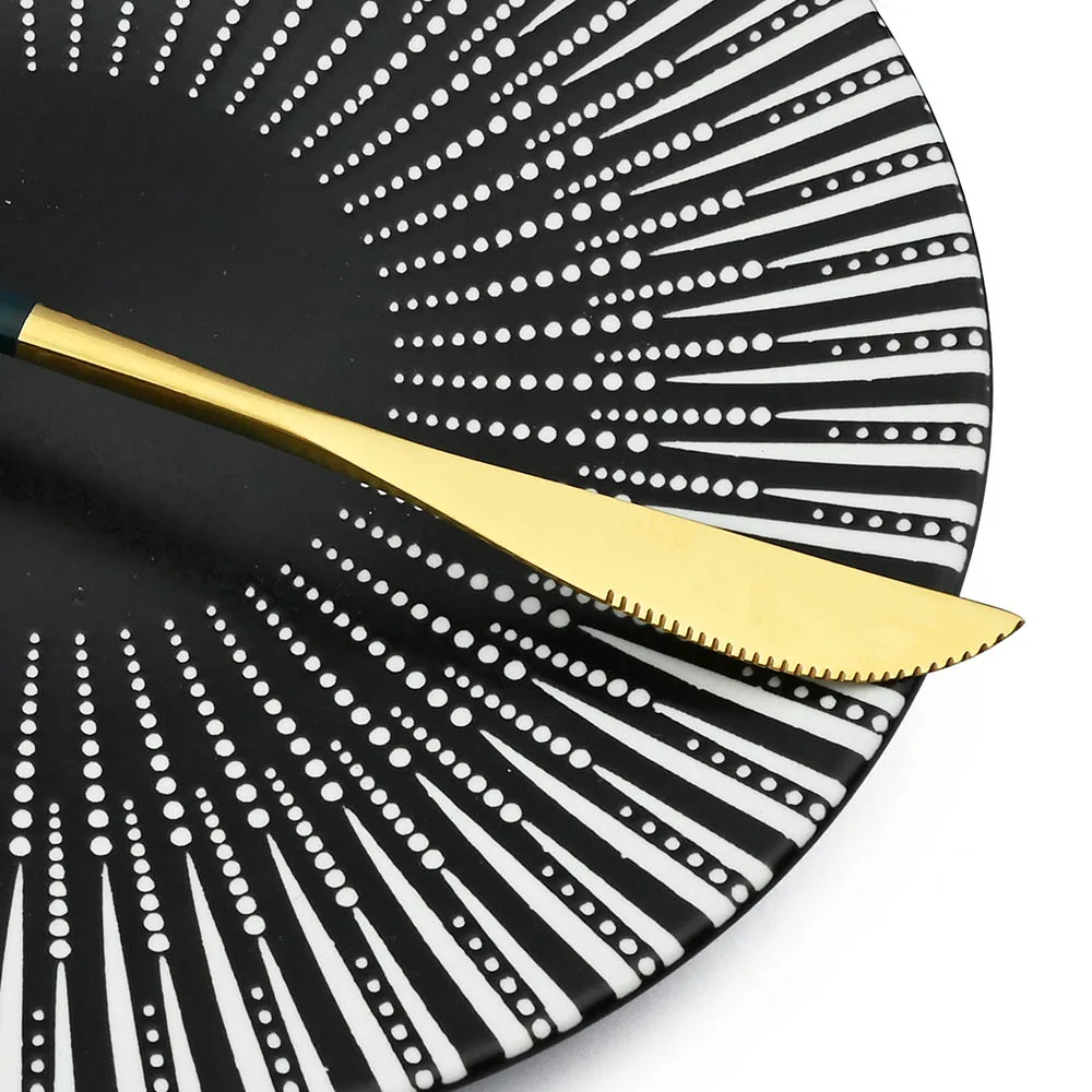 24Pcs Stainless Steel Dinnerware Set Kitchen Green Gold Cutlery Knife Fork Spoon Flatware Tableware Minimalist Silverware | Дом и сад