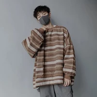 houzhou oversize crewneck striped vintage sweatshirt pullover men brown sweatshirts for men korean harajuku streetwear hip hop
