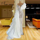 Белое иллюзионное вечернее платье для свадеб 2021, бисероплетение, платье-Русалка, женское платье, вечерние платья Дубая, арабские платья, платья для выпускного вечера