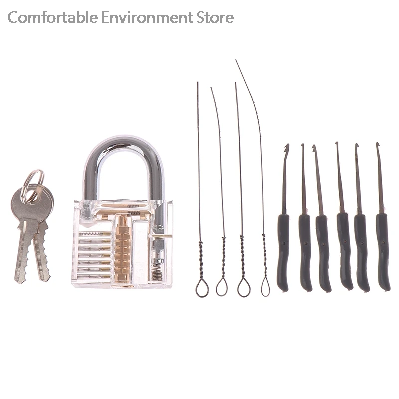 

Practice Padlock with Keys Transparent Visible Lock Pick Broken Key Removing Hook Kit Extractor Set Locksmith Wrench Tool