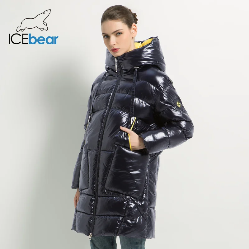 ICEbear2019 Новая зимняя женская куртка с капюшоном Женское пальто мода женская одежда высокого качества хлопок одежда бренд одежды GWD19504I