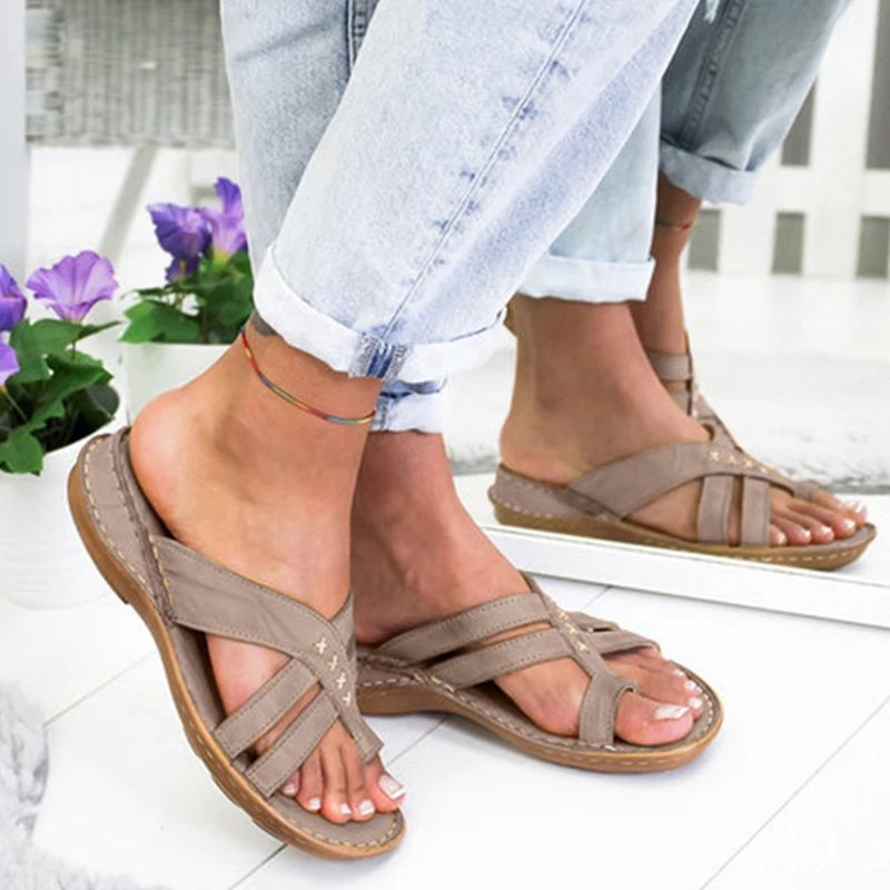 Женские сандалии-гладиаторы в стиле ретро летние повседневные шлепанцы с
