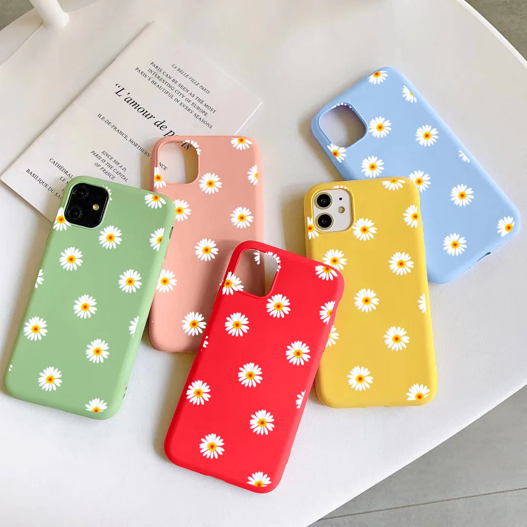Чехол для телефона с рисунком маргаритки Iphone 11 мягкий чехол из ТПУ карамельных