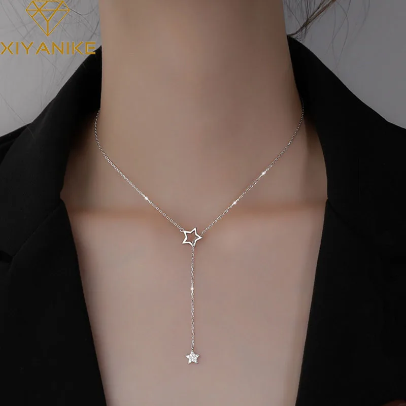 

GOLDRIA 925 Sterling Silver Newly Layered Design Necklace For Women Sweet Romantic Star Zircon Wedding Jewelry Wholesale Colar