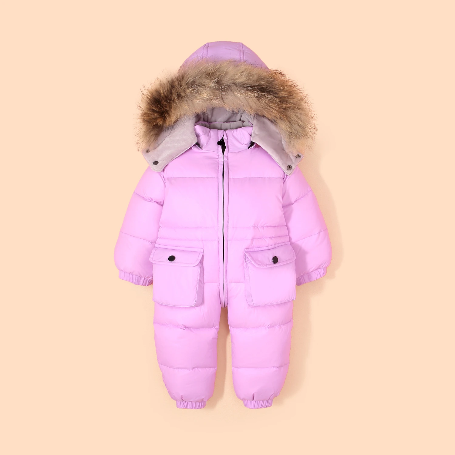 Purple 30 русский зимний комбинезон для маленьких мальчиков; детские комбинезоны; пуховик для отдыха на природе для младенцев Одежда для альпинизма для девочек Детский спортивный костюм от 1 года до 4 лет - Цвет: Purple