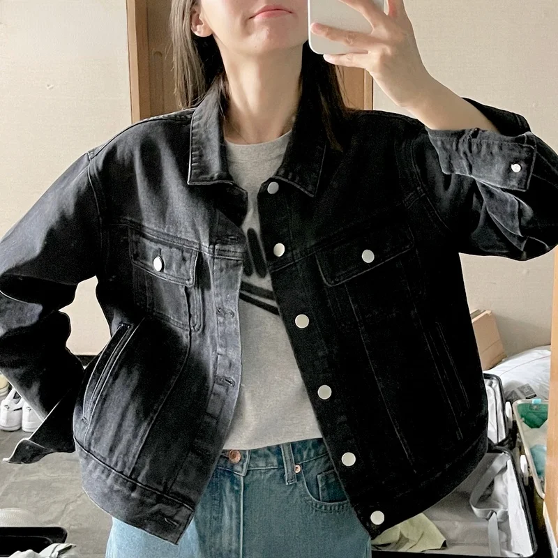 

Stylish 100% Cotton Denim Jacket Female 2021 Spring Single Breasted Pockets Outwears Yellow Coats Jean Jacket for Woman