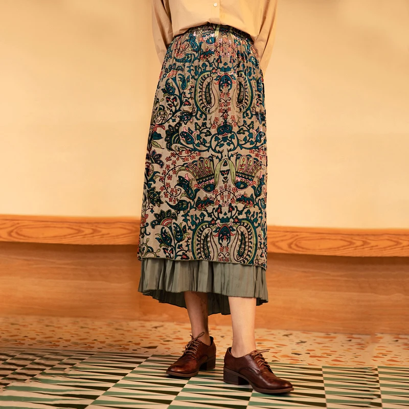 

INMAN Autumn Vintage Women Midi Bottom Wear Elegatn Women High Waist Slim Retro British Styleversatile Loose A-Line Lady Skirt