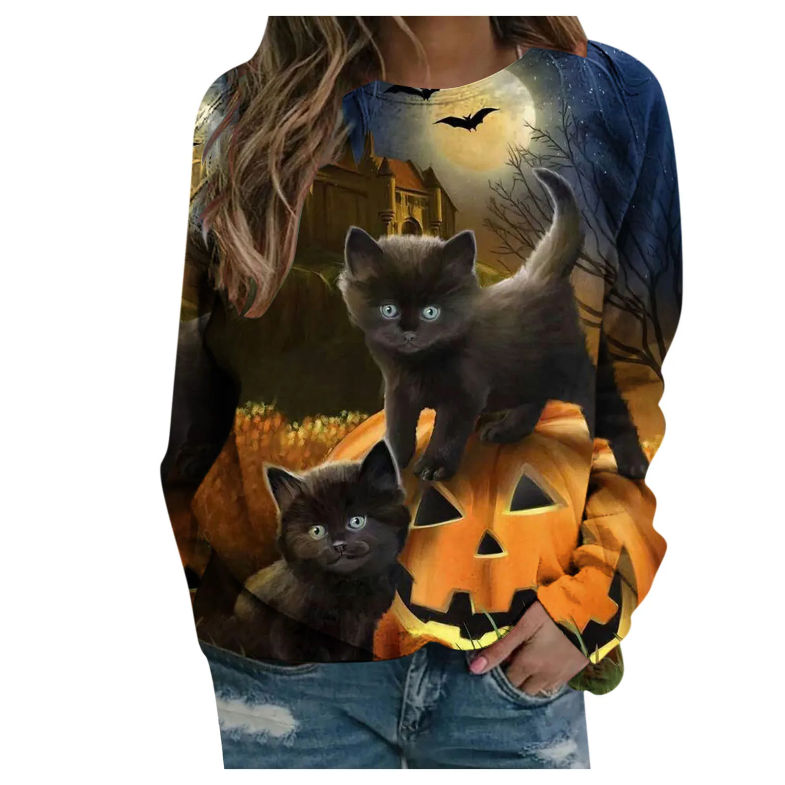 

Женская Футболка с длинным рукавом, с круглым вырезом