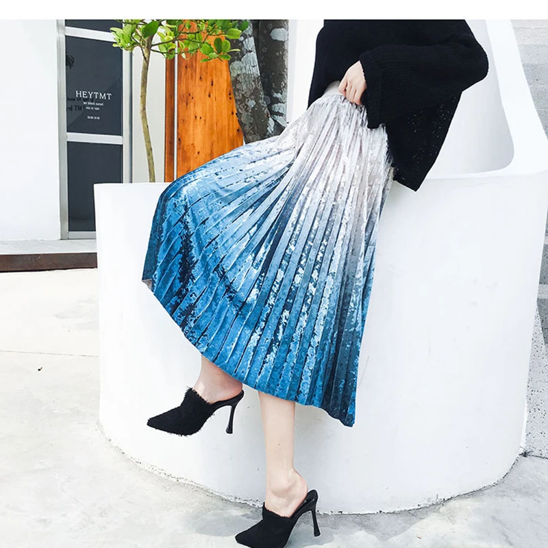 Юбка с эластичной резинкой на талии блестящая плиссированная юбка осенняя