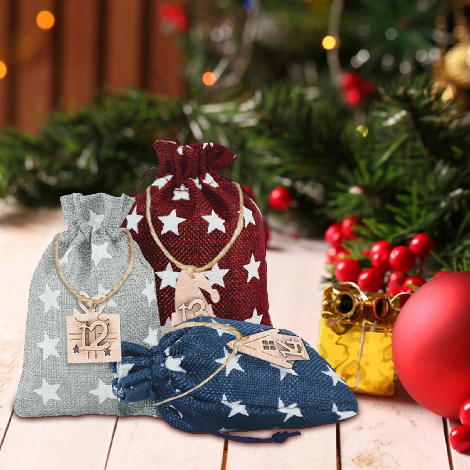 

24pcs Christmas Advent Calendar Bag Christmas Candy Pouch Multi-purpose Washable Decoration Gift Drawstring Bags Gorgeously