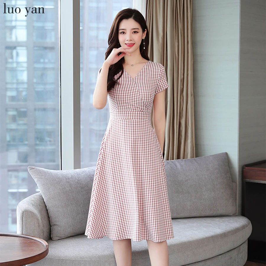 Летнее винтажное розовое клетчатое сексуальное платье-рубашка размера плюс 2020