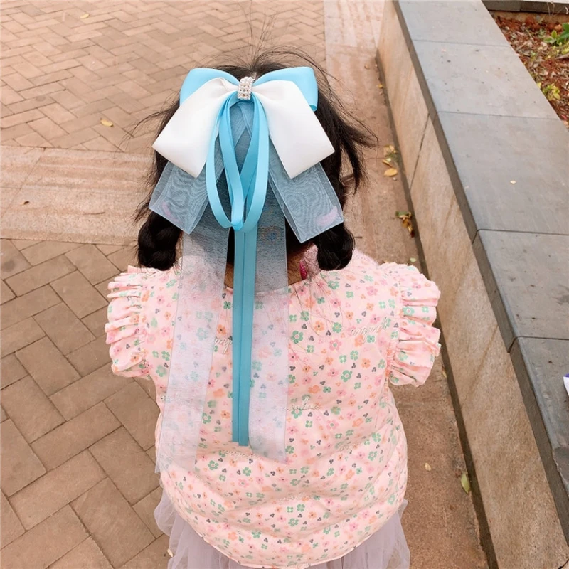 

Baby Girl Hair Headdress Children's Net Yarn Bow Hairpin Temperament Princess Fishtail Hair Accessories