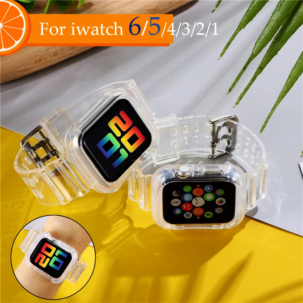 

Ремешок спортивный для Apple Watch Band Series 6 1 2 3 4 5, силиконовый прозрачный браслет для Iwatch 5 4, 38 мм 40 мм 42 мм 44 мм, аксессуары